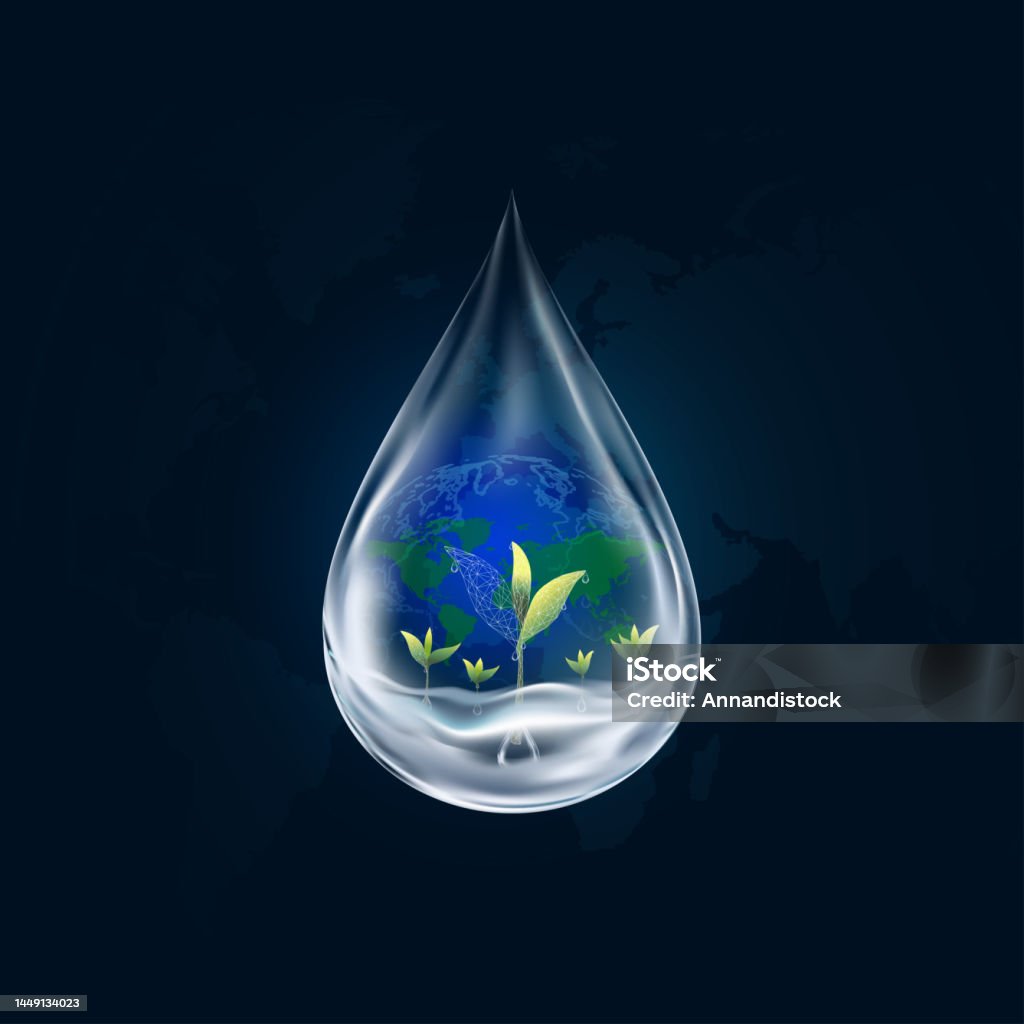 Nền Ngày Nước Thế Giới Với 3d Giọt Nước Với Cây Đang Phát Triển ...
