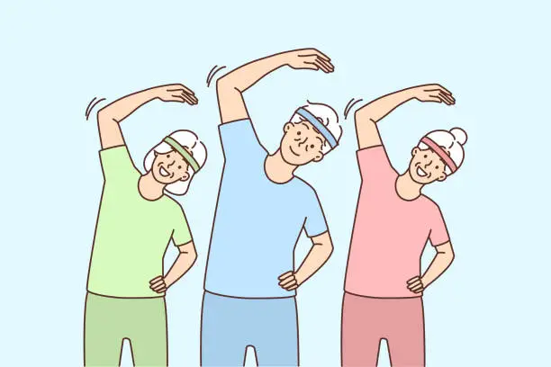 Vector illustration of Elderly people do gymnastics together