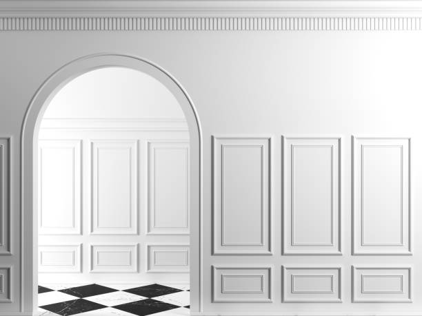 istock Classic wall white wood panels arch 1449136393
