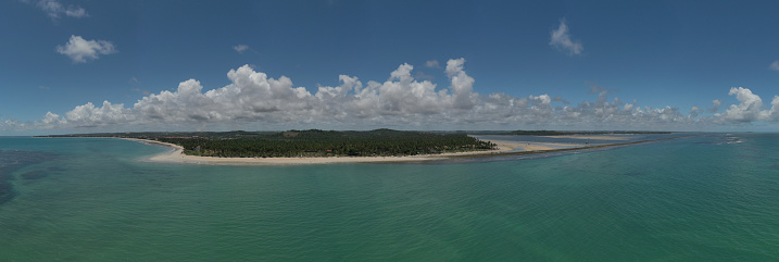 panoramic view of the sea, barrier reef and Praia dos Carneiros - drone view