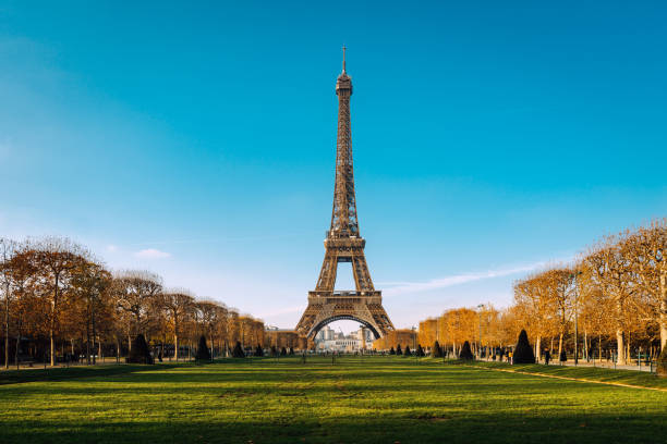 Eiffel Tower in winter Paris, France stock photo