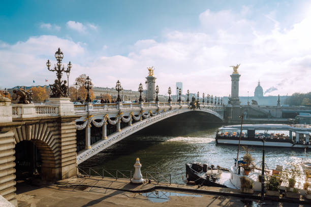 alexandre iii bridge in paris, france - seine river paris france france famous place imagens e fotografias de stock