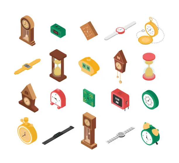 Vector illustration of Time Icons Isometric Vector