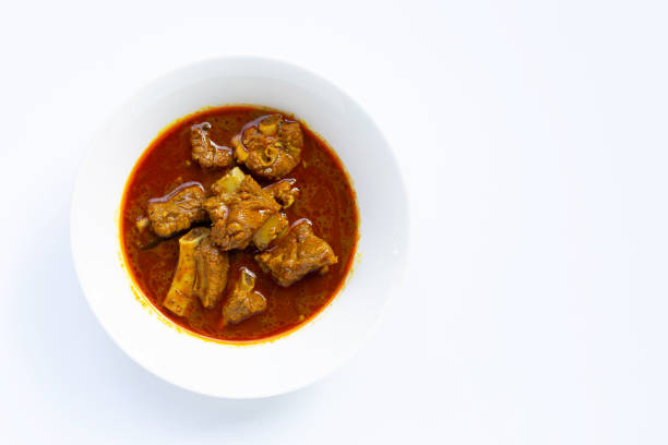 istock Spicy stir fried pork sparerib with Thai Southern chili paste on white 1449144502
