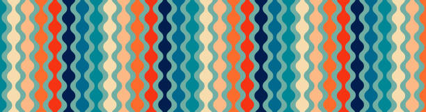 ilustrações de stock, clip art, desenhos animados e ícones de retro mid century modern background pattern, abstract circle striped design, old vintage colors, mid-century hippie beads hanging, vintage 50s or 60s geometric vector art in blue orange red and beige - peach dark peaches backgrounds