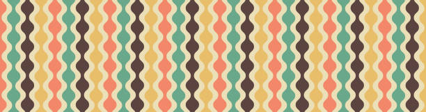 ilustrações de stock, clip art, desenhos animados e ícones de retro mid century modern background pattern, abstract circle striped design, old vintage colors, mid-century hippie beads hanging, vintage 50s or 60s geometric vector art in blue green brown gold - peach dark peaches backgrounds