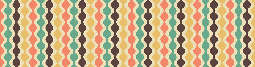 Retro mid century modern background pattern, abstract circle striped design, old vintage colors, mid-century hippie beads hanging, vintage 50s or 60s geometric vector art in blue green gold brown