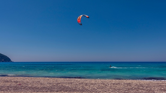Kite and wind surfing on the Mediterranean.