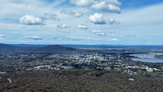 A bird's eye view of the cityscape of Canberra