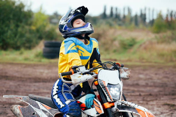 istock Young woman practice riding motorcycle 1449164150