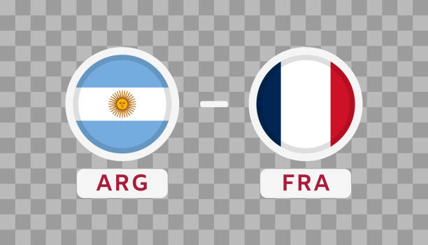 Argentina vs France Match Design Element. Flags Icons isolated on transparent background. Football Championship Competition Infographics. Announcement, Game Score, Scoreboard Template. Vector vector art illustration