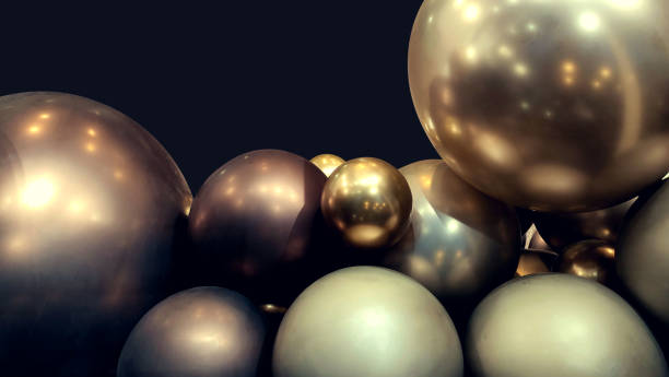 istock metallic gold and silver spherical balls on an empty black background, for a celebration, christmas or the opening of an elegant event on a blank dark black background 1449169339