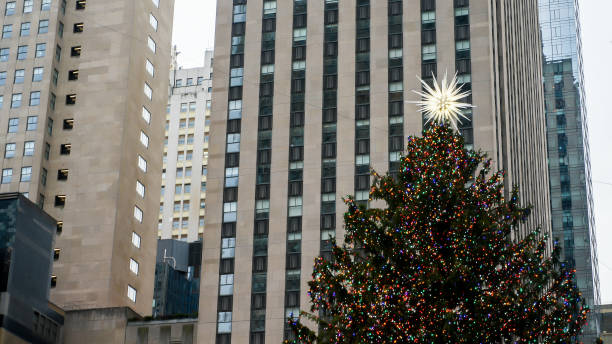 Christmas tree at Rockefeller plaza New York, NY, USA - December 10, 2022: Christmas tree at Rockefeller plaza rockefeller ice rink stock pictures, royalty-free photos & images