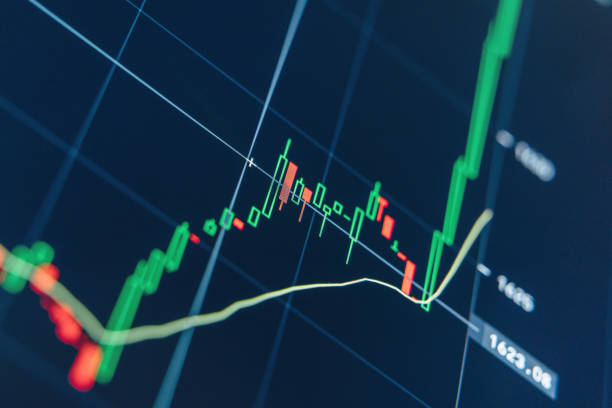 istock Crypto diagram with green and red candlesticks on blue display. TradingView. 1449172083