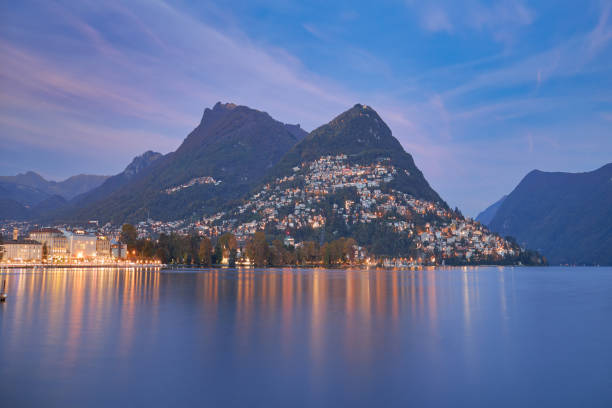 istock Night view on Lake Lugano in Switzerland. 1449172419