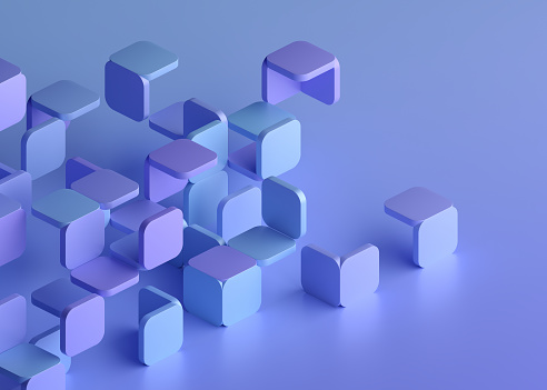 Abstract 3d render, purple and blue geometric design