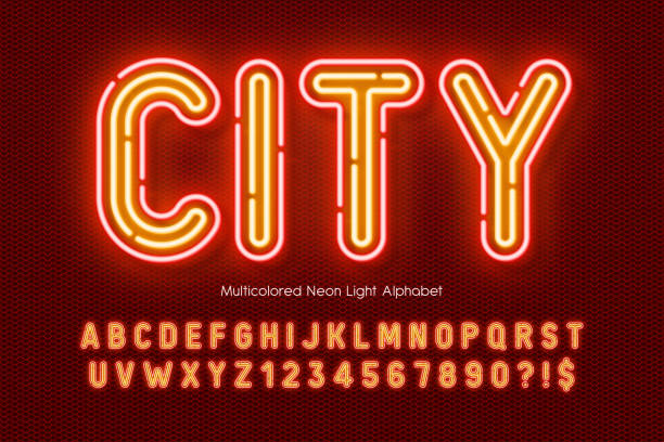 istock Neon light 3d alphabet, retro-futuristic origainal type. 1449180478