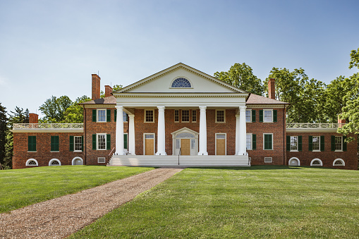 Orange, VA USA - May 23, 2015: Montpelier, home and estate of US President and Founding Father James Madison and First Lady Dolley Madison, located in Orange, Virginia