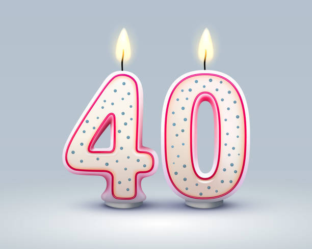 illustrazioni stock, clip art, cartoni animati e icone di tendenza di buon compleanno anni. 40 anniversario del compleanno, candela sotto forma di numeri. vettore - numero 40