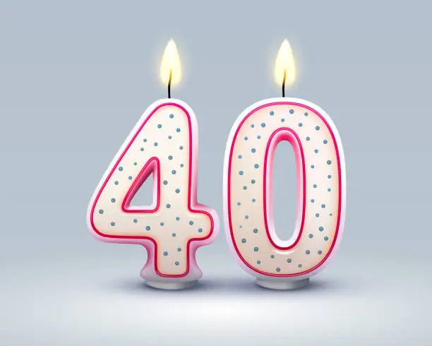 Vector illustration of Happy Birthday years. 40 anniversary of the birthday, Candle in the form of numbers. Vector