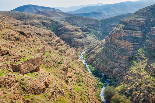 Kidron Valley landscape at the Mar Saba Monastery in West Bank, Palestine, Israel.