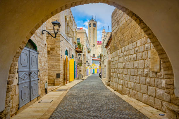 Old Bethlehem Palestine Israel Town Alley Beautiful alley in Old Town Bethlehem, Palestine, Israel. bethlehem west bank stock pictures, royalty-free photos & images