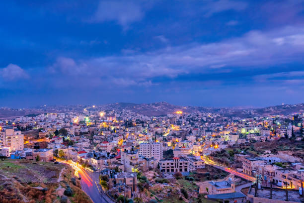 Cityscape of Bethlehem, Palestine, Israel at night.