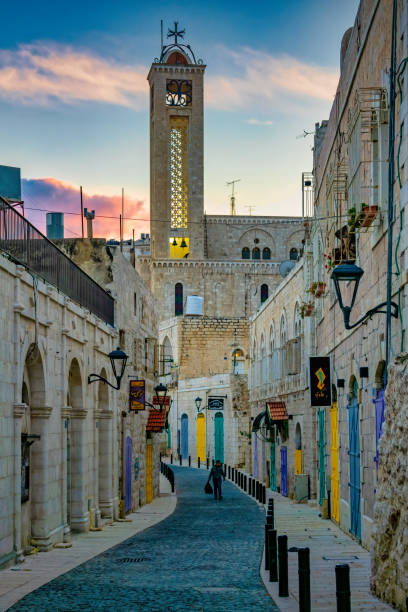Old Town Bethlehem Palestine Israel Sunset Old Town Bethlehem, Palestine, Israel at sunset. bethlehem west bank stock pictures, royalty-free photos & images
