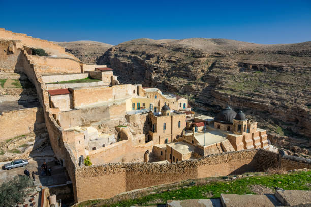 Mar Saba Monastery Palestine Israel Mar Saba Monastery and the Kidron Valley in West Bank, Palestine, Israel. kidron valley stock pictures, royalty-free photos & images
