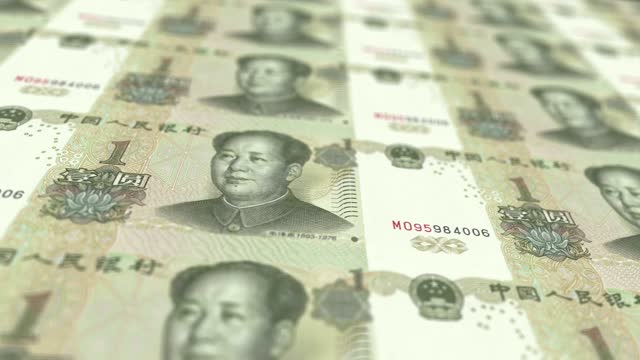 China Yuan or Renminbi Printing Press Machine Prints Current Yuan Banknotes, Seamless Loop, Chinese Money Currency Background, 4K, Depth of Focus stock video