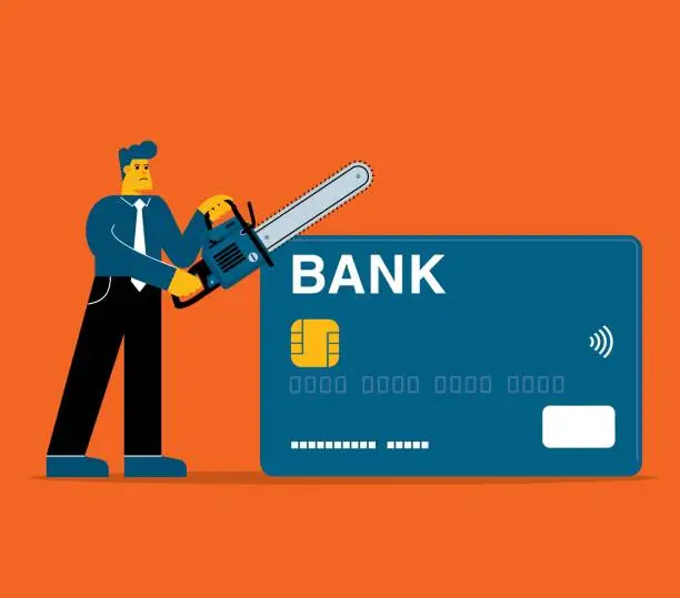 Vector illustration of Businessman - Cutting credit card