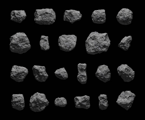 istock Set of asteroids isolated on black background. 1449205624