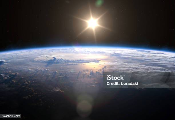 Planet Earth And Sun Stock Photo - Download Image Now - Planet Earth, Sun, Outer Space
