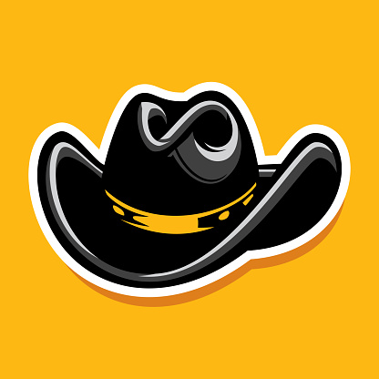 Vector illustration of a cowboy hat against a yellow background in flat style.