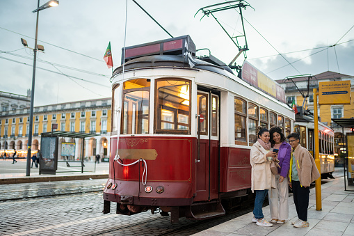 Tram, Means of transport, Praça do Comércio, Lisbon, Portugal
