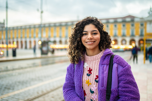Teen girl, Portrait, Commerce Square, Lisbon, Portugal