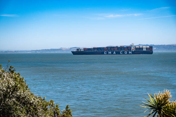 CMA CGM Container Ship in San Francisco Bay stock photo