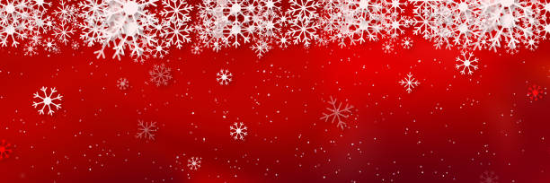 ilustrações, clipart, desenhos animados e ícones de fundo de natal e feliz ano novo com flocos de neve no fundo vermelho - greeting card blank three dimensional shape invitation