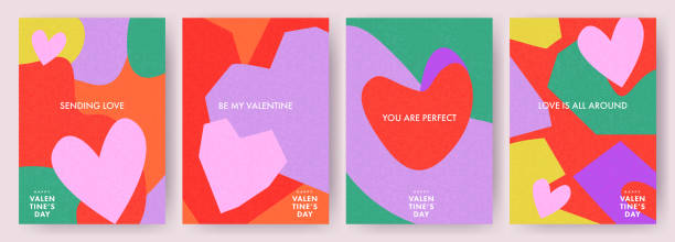 ilustrações de stock, clip art, desenhos animados e ícones de creative concept of happy valentines day cards set. modern abstract art design with hearts, geometric and liquid shapes. templates for celebration, ads, branding, banner, cover, label, poster, sales - heart shape illustrations