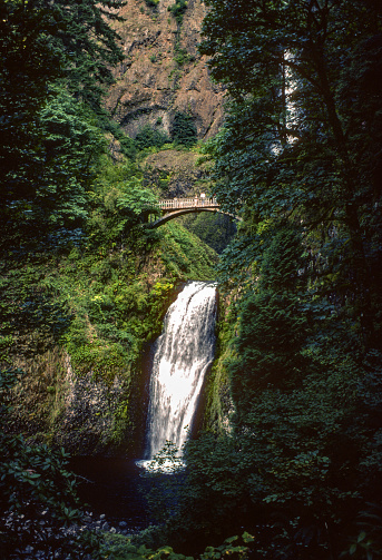 Columbia River Gorge NSA - Multnomah Falls Lower - 1983. Scanned from Kodachrome 64 slide.