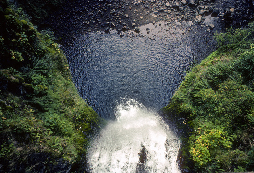 Columbia River Gorge NSA - View from Multnomah Falls Bridge - 1983. Scanned from Kodachrome 64 slide.