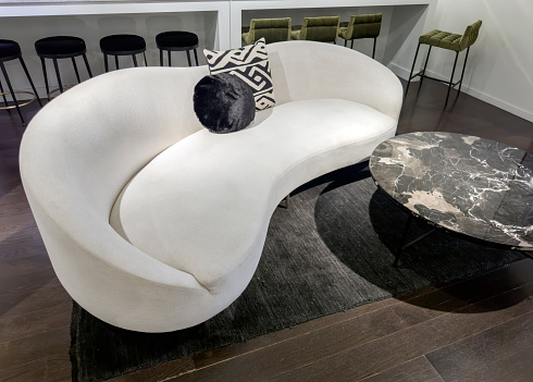 Modern style sofa and marble coffee table in a living room
