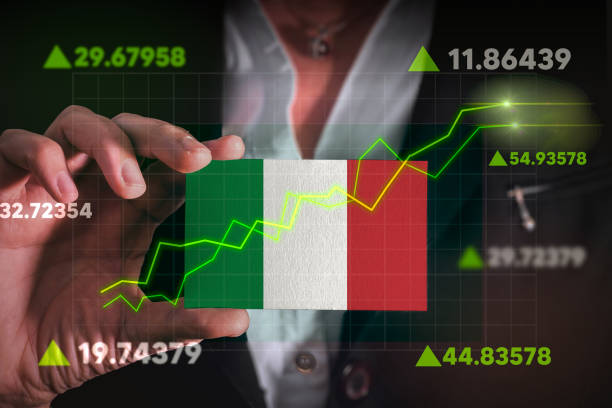 istock Graph growing up in Front Of Italy Flag. 1449248533