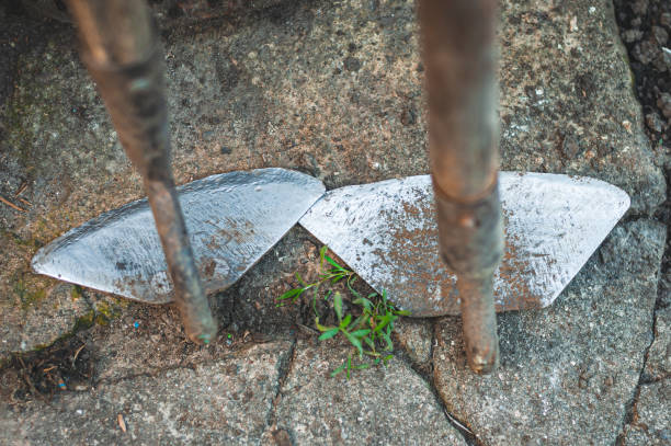 istock Two different sized hoes after working in the ground. Agricultural tool 1449249630