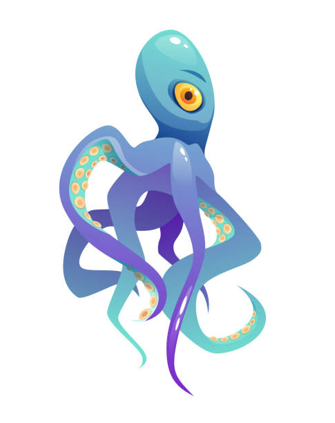 istock Blue cute octopus cartoon vector illustration. Sea animal. Hand lettering text. 1449253466
