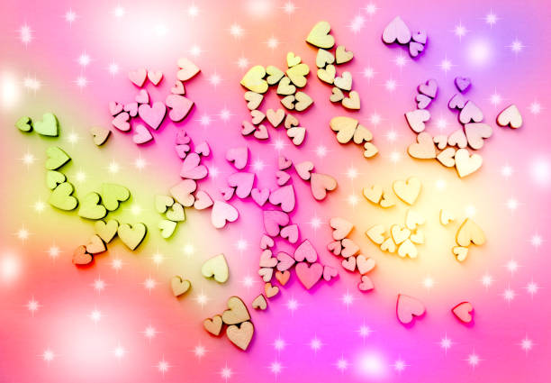Blurred multicolored hearts.  Colorful frame Valentines Day background with copy space.