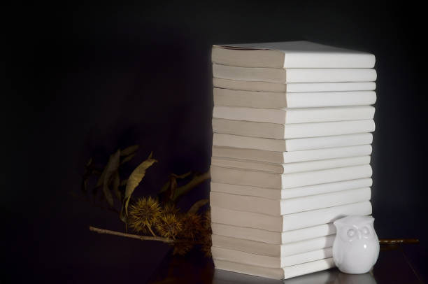 Piled Up Books on the Black Background/Studio Shot