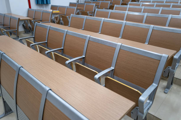 istock Desks and chairs in the trapezoidal classroom 1449283486