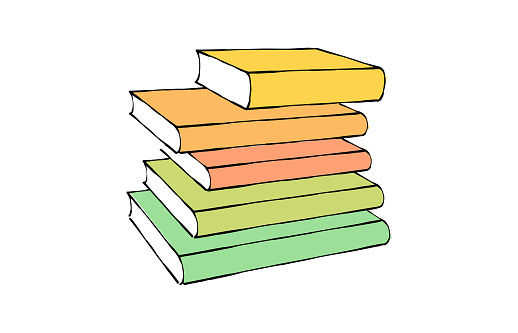 Vector illustration of a set of books in a sketch and doodle style. Cut out design elements on a transparent background on the vector file.