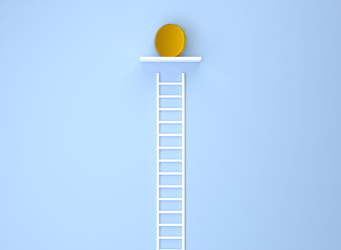 Ladder And Coins. Concept of progress towards the goal